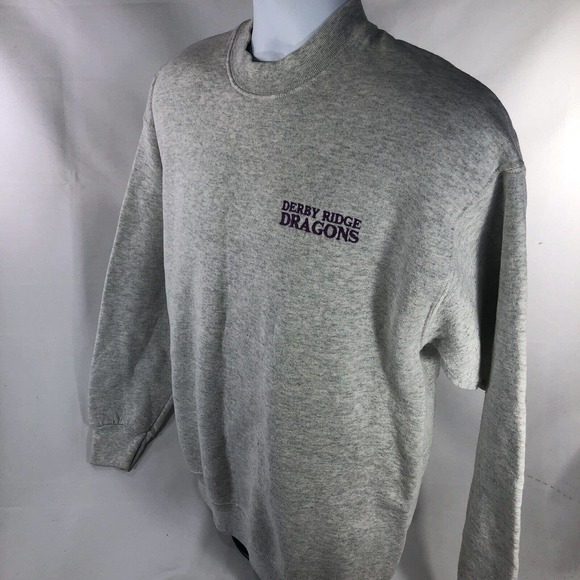 VINTAGE DERBY RIDGE DRAGONS SWEATSHIRT USA MADE PULLOVER CREWNECK GRAY L 90s - Picture 4 of 12